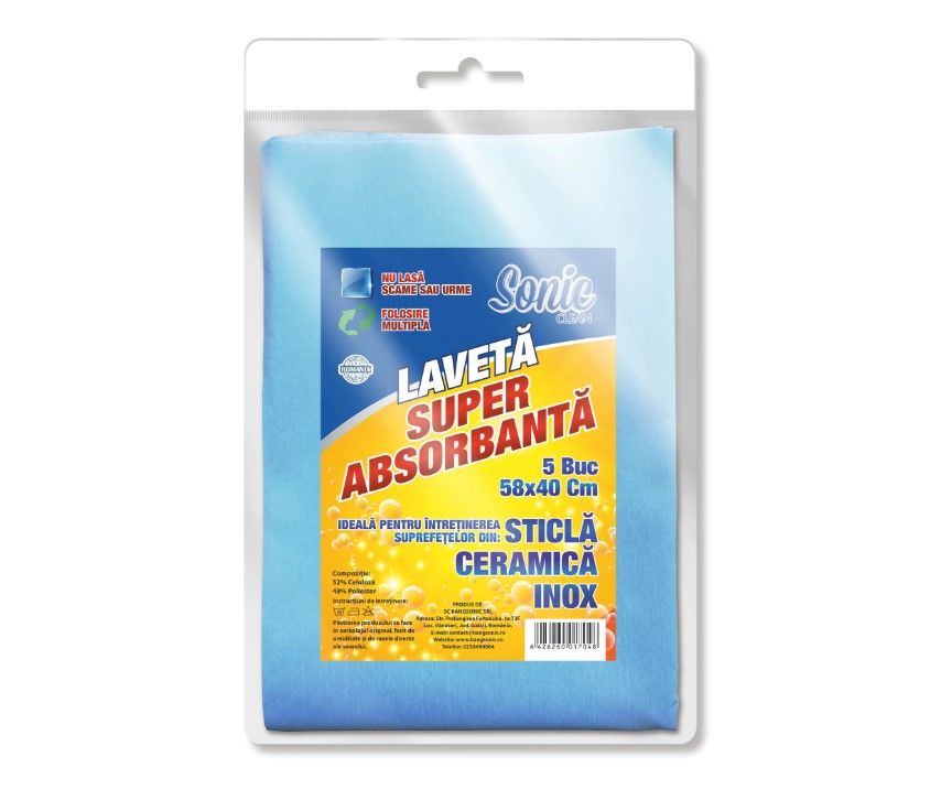 Laveta super absorbanta Sonic 58 x 40 cm 5 buc/ set